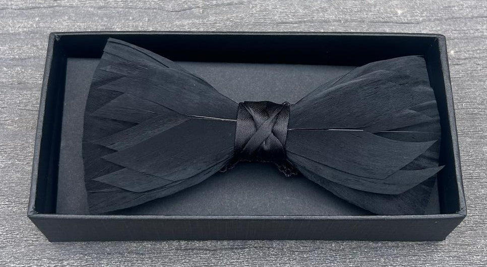 Double Black Feathered Bow Tie